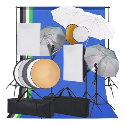 vidaXL Foto studio set se softboxy, deštníky, pozadím, odraznou deskou