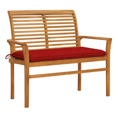 vidaXL Zahradní lavice s červenou poduškou 112 cm masivní teak