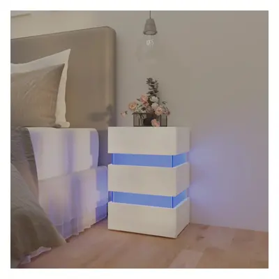 vidaXL Noční stolek s LED lesklý bílý 45 x 35 x 67 cm kompozitní dřevo