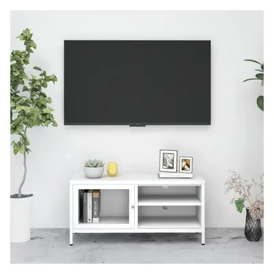 vidaXL TV stolek bílý 90 x 30 x 44 cm ocel a sklo