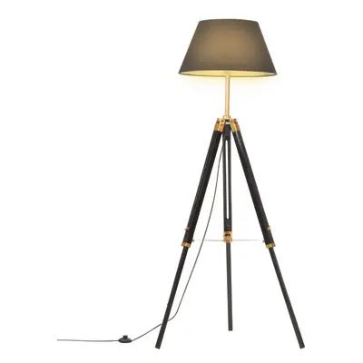 vidaXL Stojací lampa stativ černá a zlatá masivní teak 141 cm