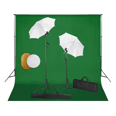 vidaXL Foto studio set se světly, deštníky, pozadím a odraznou deskou