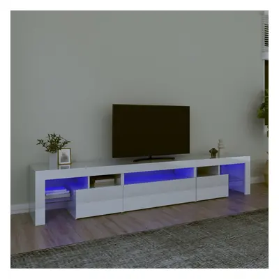 vidaXL TV skříňka s LED osvětlením bílá vysoký lesk 215x36,5x40 cm