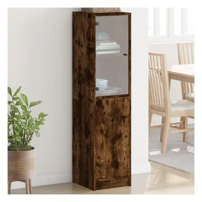 vidaXL Highboard se skleněnými dvířky kouřový dub 35 x 37 x 142 cm