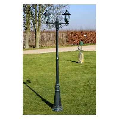 vidaXL Zahradní lampa vysoká 2 ramena 215 cm tmavě zelená/černá hliník