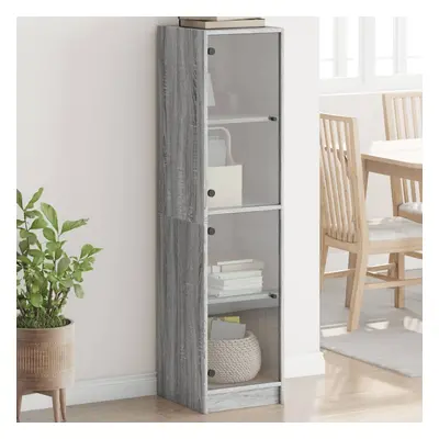 vidaXL Highboard se skleněnými dvířky šedý sonoma 35 x 37 x 142 cm