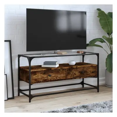 vidaXL TV skříňka se skleněnou deskou kouřový dub 98x35x51 cm kompozit