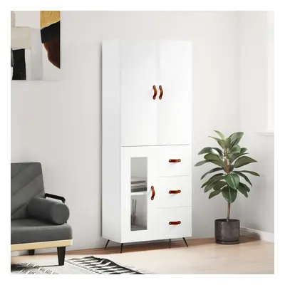 vidaXL Skříň highboard lesklá bílá 69,5 x 34 x 180 cm kompozitní dřevo