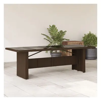 vidaXL Zahradní stůl se skleněnou deskou hnědý 240x90x75 cm polyratan