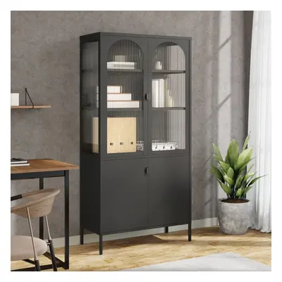 vidaXL Highboard černý 90 x 40 x 180 cm sklo a ocel