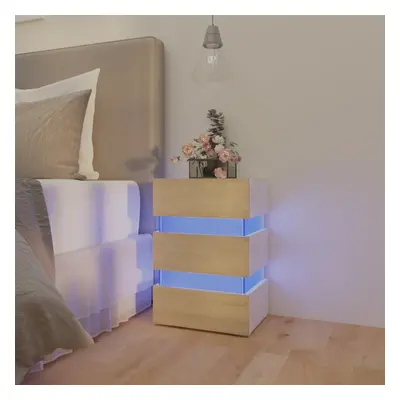 vidaXL Noční stolek s LED bílý a dub sonoma 45 x 35 x 67 cm kompozit