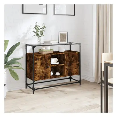 vidaXL Příborník se skleněnou deskou kouřový dub 98x35x81 cm kompozit