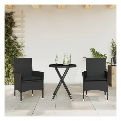 vidaXL 3dílný bistro set s poduškami černý polyratan a sklo