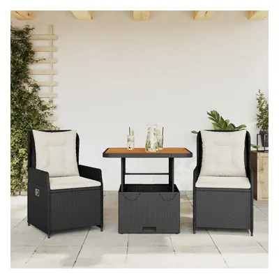 vidaXL 3dílný bistro set s poduškami černý polyratan