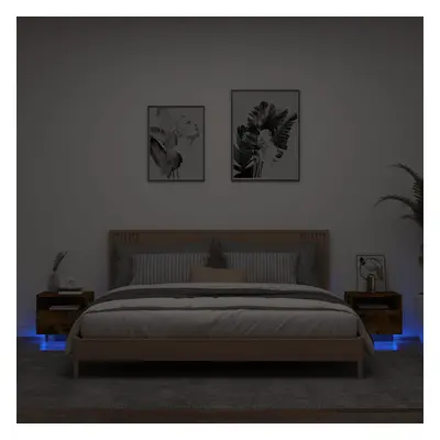 vidaXL Noční stolky s LED osvětlením 2 ks kouřový dub 40 x 39 x 37 cm