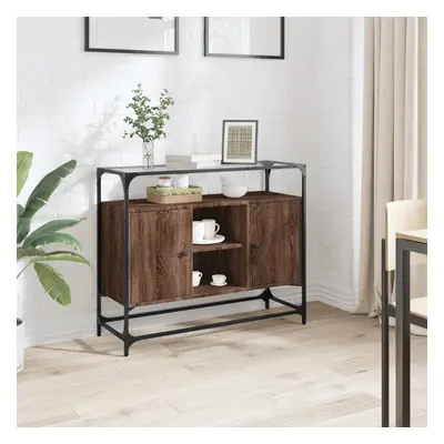 vidaXL Příborník se skleněnou deskou hnědý dub 98x35x81 cm kompozit