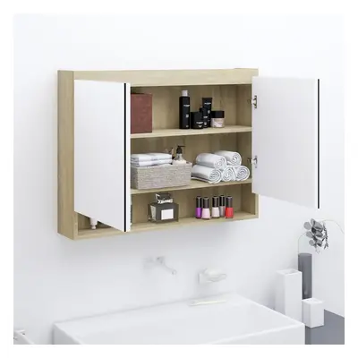 vidaXL Koupelnová skříňka se zrcadlem 80 x 15 x 60 cm MDF bílá a dub