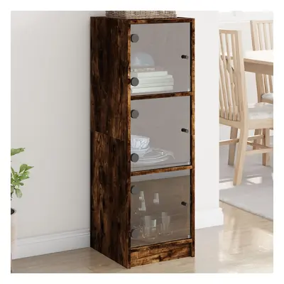 vidaXL Highboard se skleněnými dvířky kouřový dub 35 x 37 x 109 cm