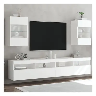 vidaXL Nástěnné TV skříňky s LED osvětlením 2 ks bílé 40x30x60,5 cm