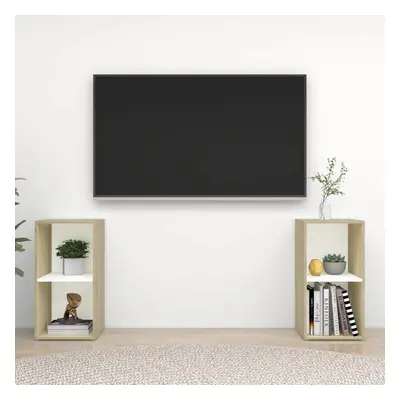 vidaXL TV skříňky 2 ks bílé a dub sonoma 72x35x36,5cm kompozitní dřevo