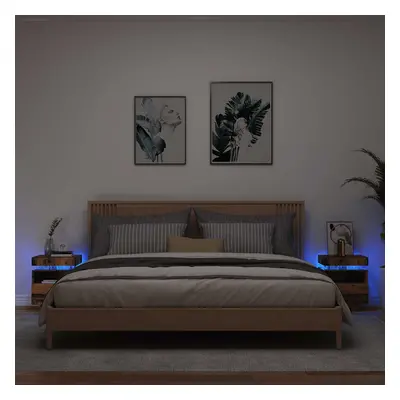 vidaXL Noční stolky s LED osvětlením 2 ks old wood 40 x 39 x 48,5 cm