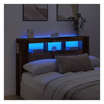 vidaXL Čelo postele s LED old wood 160x18,5x103,5 cm kompozitní dřevo