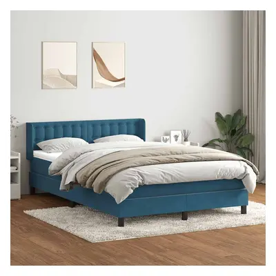 vidaXL Box spring postel s matrací tmavě modrá 140x220 cm samet