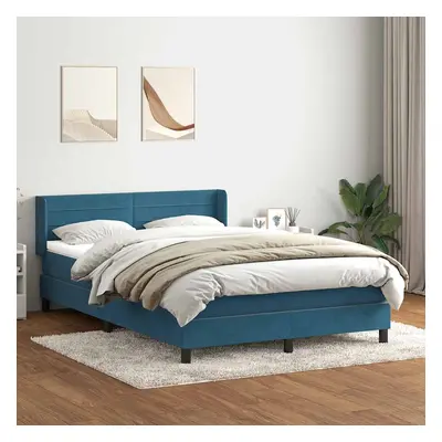 vidaXL Box spring postel s matrací tmavě modrá 140x220 cm samet