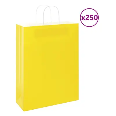 vidaXL Papírové sáčky 250 ks s uchy žluté 32x12x42 cm