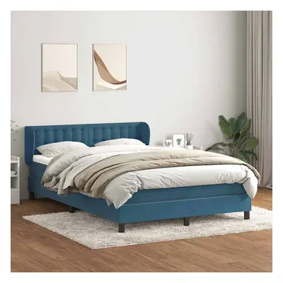 vidaXL Box spring postel s matrací tmavě modrá 140x210 cm samet