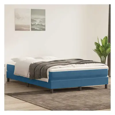 vidaXL Box spring postel s matrací tmavě modrá 160x210 cm samet