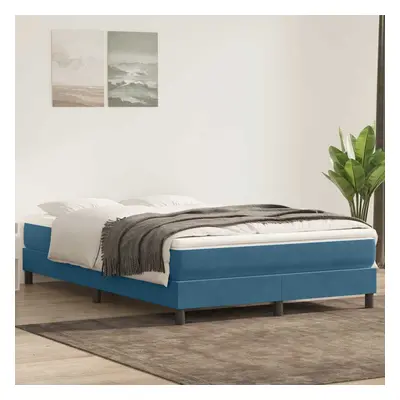 vidaXL Box spring postel s matrací tmavě modrá 140x220 cm samet