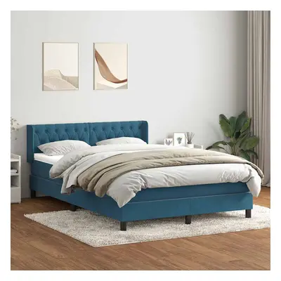 vidaXL Box spring postel s matrací tmavě modrá 140x210 cm samet