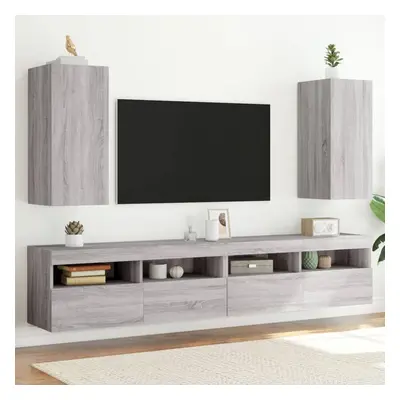 vidaXL Nástěnné TV skříňky s LED 2 ks šedé sonoma 30,5 x 35 x 70 cm