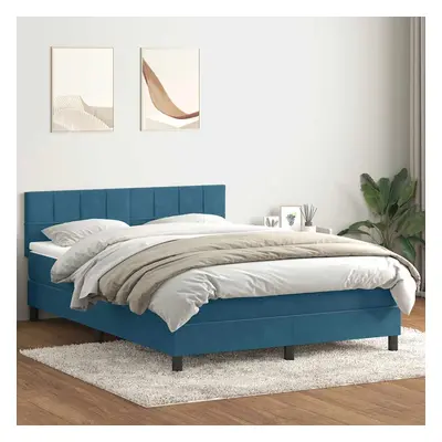 vidaXL Box spring postel s matrací tmavě modrá 140x210 cm samet