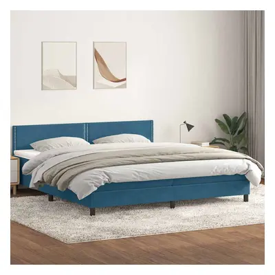 vidaXL Postel Box Spring s matrací Dark Blue 200x220 cm samet