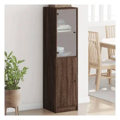 vidaXL Highboard se skleněnými dvířky hnědý dub 35 x 37 x 142 cm