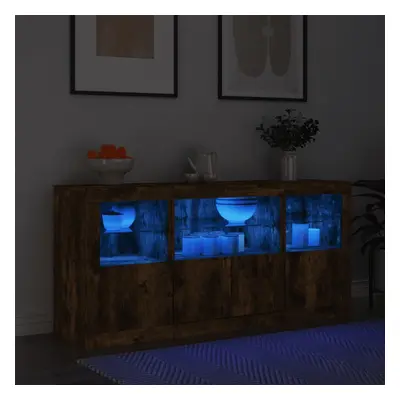 vidaXL Příborník s LED osvětlením kouřový dub 142,5 x 37 x 67 cm