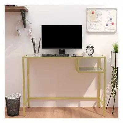 vidaXL PC stůl bílý a zlatý 100 x 36 x 74 cm sklo