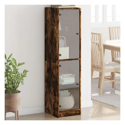 vidaXL Highboard se skleněnými dvířky kouřový dub 35 x 37 x 142 cm