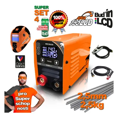 PANTERMAX MMA195LCD invertorová svářečka MMA/TIG + Kabely 1.5m + Kukla + Kartáč + Elektrody 2,5k