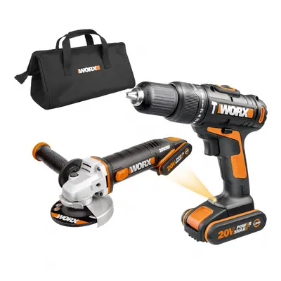 WORX Orange WX963 - Aku příklepová vrtačka a aku úhlová bruska 20V, 2x 2.0Ah + taška - PowerShar