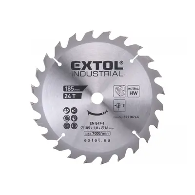 EXTOL INDUSTRIAL Kotouč pilový s SK plátky, 185x1,8x16mm, 24T 8791826A