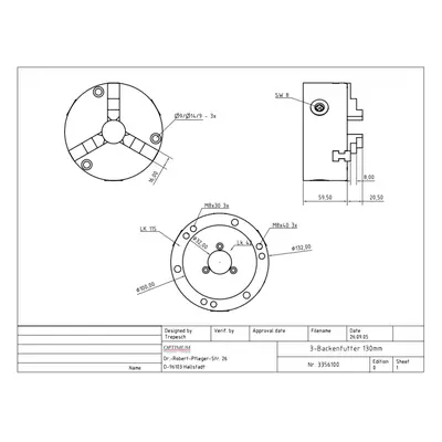 Optimum 3-čelisťové sklíčidlo 125 mm pro RT 150 3356100