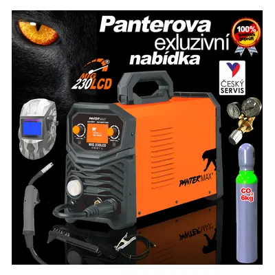 PANTERMAX MIG230LCD invertorová svářečka MIG/TIG/MMA + Kukla + Red. Ventil + Co2 Láhev plná + Ho