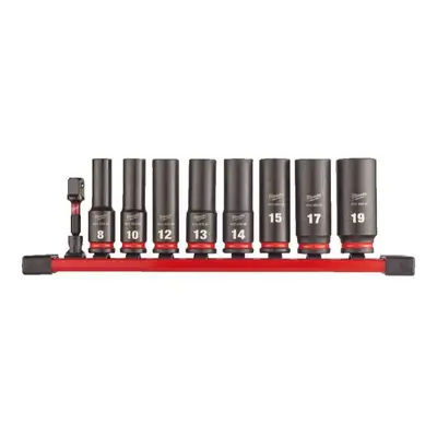 Průmyslové nástrčné hlavice 3/8" 6hranné 8 ÷ 19 mm, prodloužené Milwaukee 4932480455 Impact (9 d