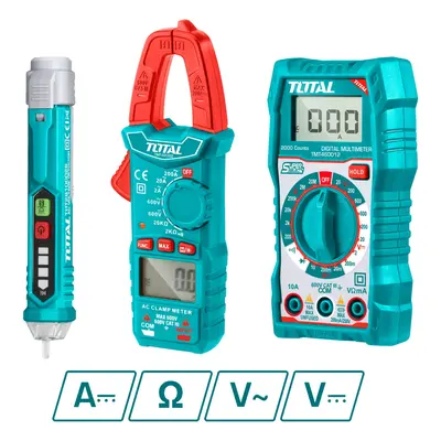Sada digitálního multimetru, multimetru klešťového a zkoušečky AC napětí, Total TMT43028