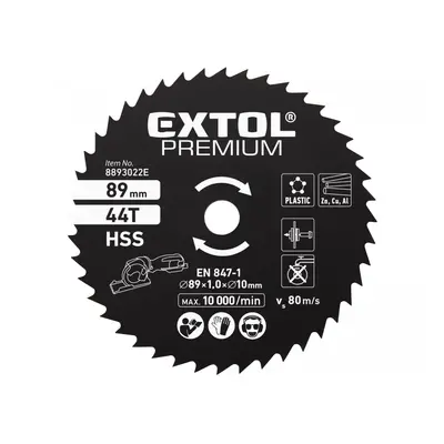 EXTOL PREMIUM Kotouč pilový HSS, ∅89x1x10mm, 44T 8893022E