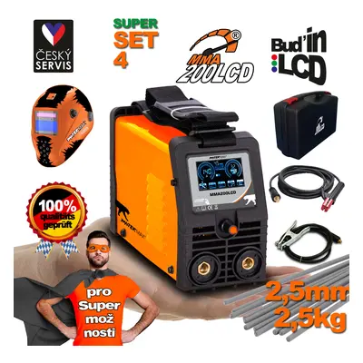 PANTERMAX MMA200LCD invertorová svářečka MMA/TIG + Kabely 2m + Kukla + Plastový Kufr + Elektrody