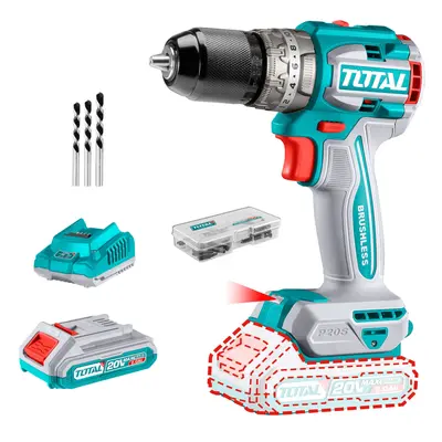 TOTAL Vrtací šroubovák AKU s příklepem, brushless, 20V Li-ion (2x), industrial TIDLI20602E